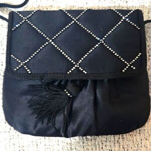 NWT Mik a Elegant Black Rhinestone Clutch with Tassel